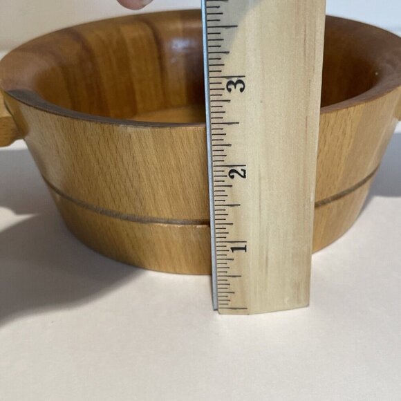 Vintage Hand Painted Wooden Bowl with Handles 6.5 in Orange Floral Treen OOAK - Picture 10 of 10